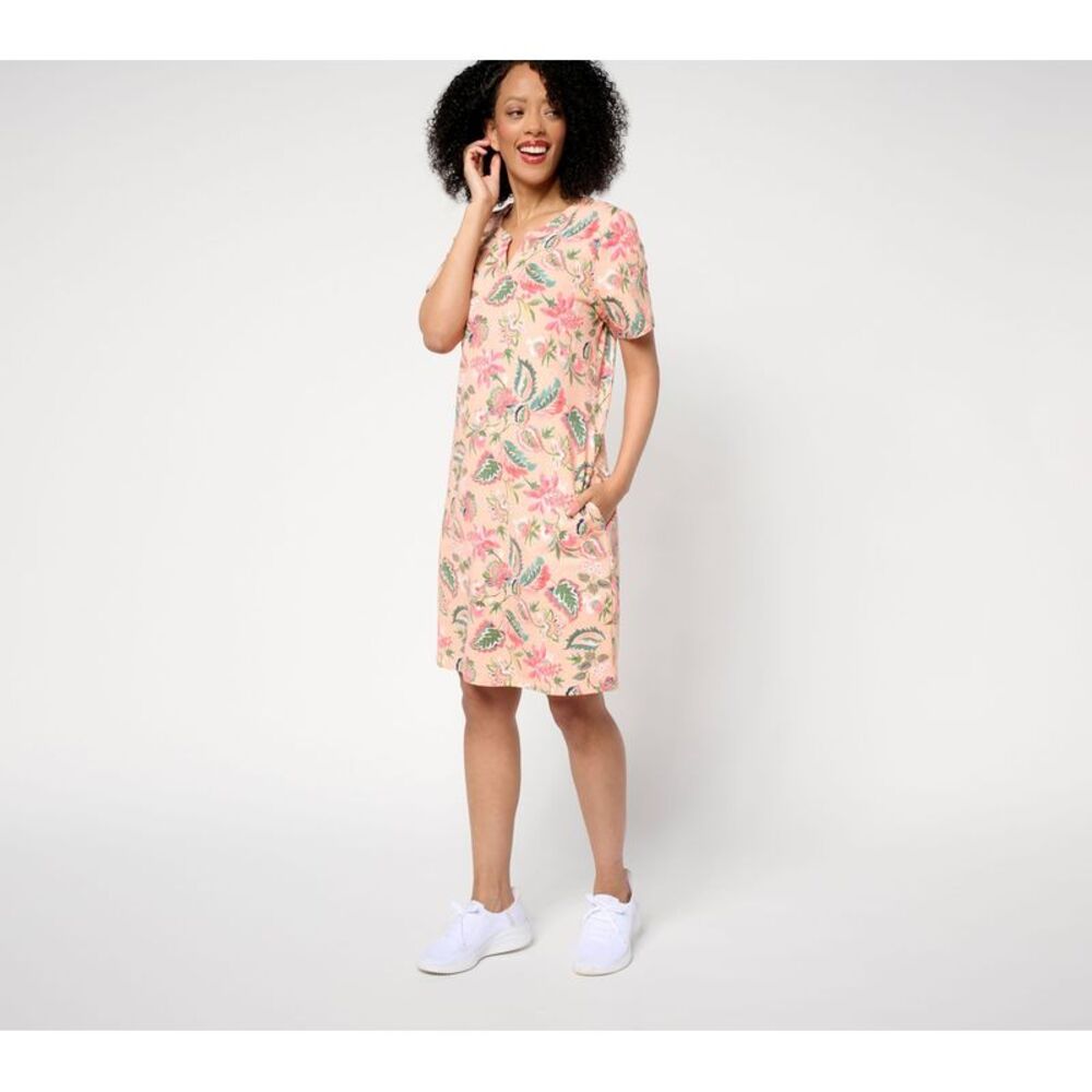 Denim & Co. Women's Petite Dress 1XP Active French Terry Multi-colored A694592